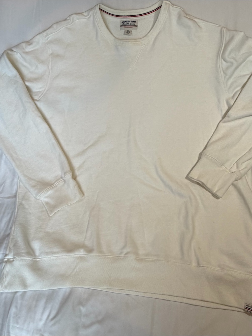 Vintage Lands End Double Goods Sweatshirt XXL 50-52 Made USA White Red Blue